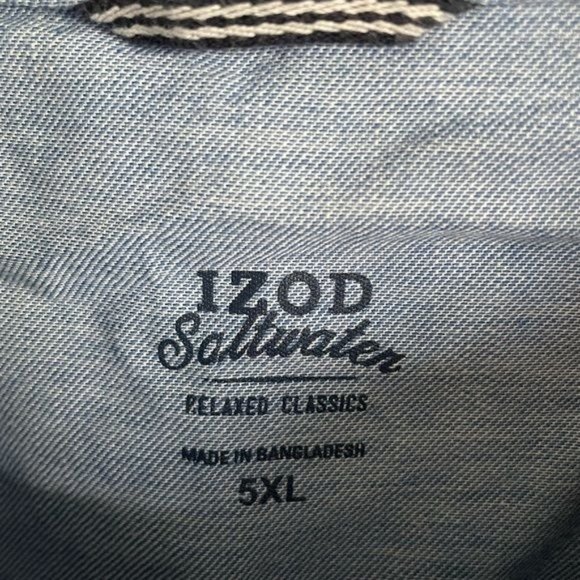 IZOD Saltwater 5X Relaxed Classic Blue Plaid Short Sleeve Button Up Shirt - Picture 9 of 15